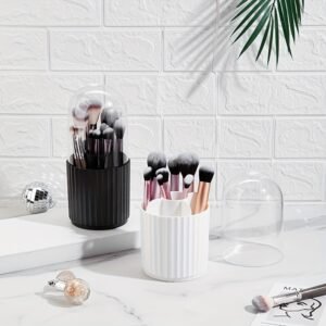 Makeup Brush Storage Box, 1pc 360 Degree PET+PP Dustproof Makeup Brush Storage Box, Transparent Compartment Vanity Lipstick Eyeshadow Shelf, Modern Rotatable Makeup Brush Container For Home (Covered And Uncovered Models Are Available)