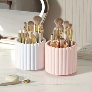 360 Degree Rotating Cosmetic Brush Holder, Polished Plastic Makeup Brush Organizer, No Installation Required, Unscented - Cosmetic Display Case